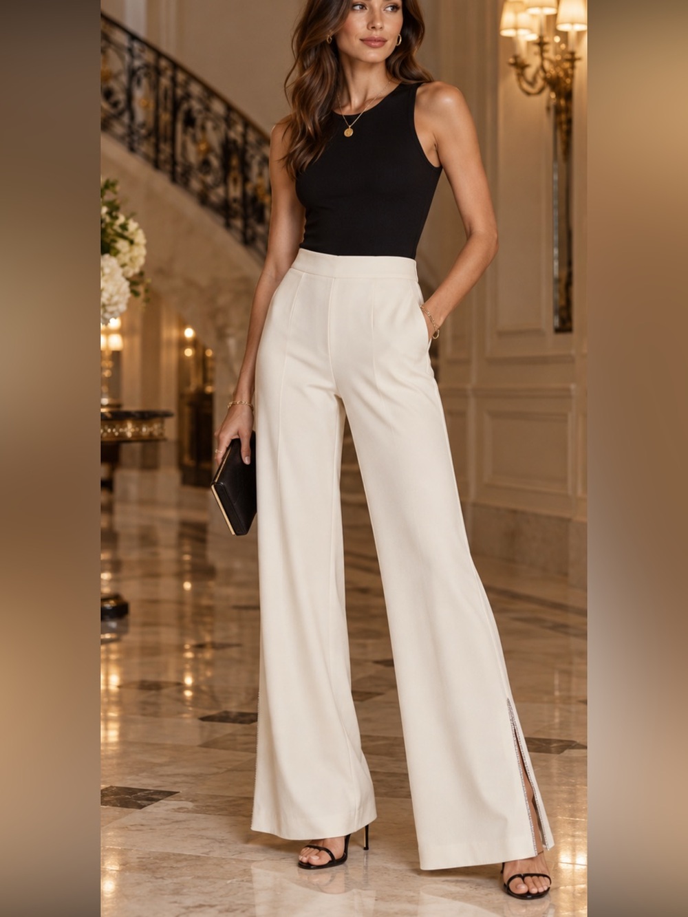Alice + Olivia Lara Crystal Side Slit Flare Pants Size 2 NWT $440